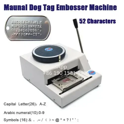 Stailness Steel Aluminium Metal Embosser Stamping Machine 52 Characters Manual Dog Tags Card Embossing