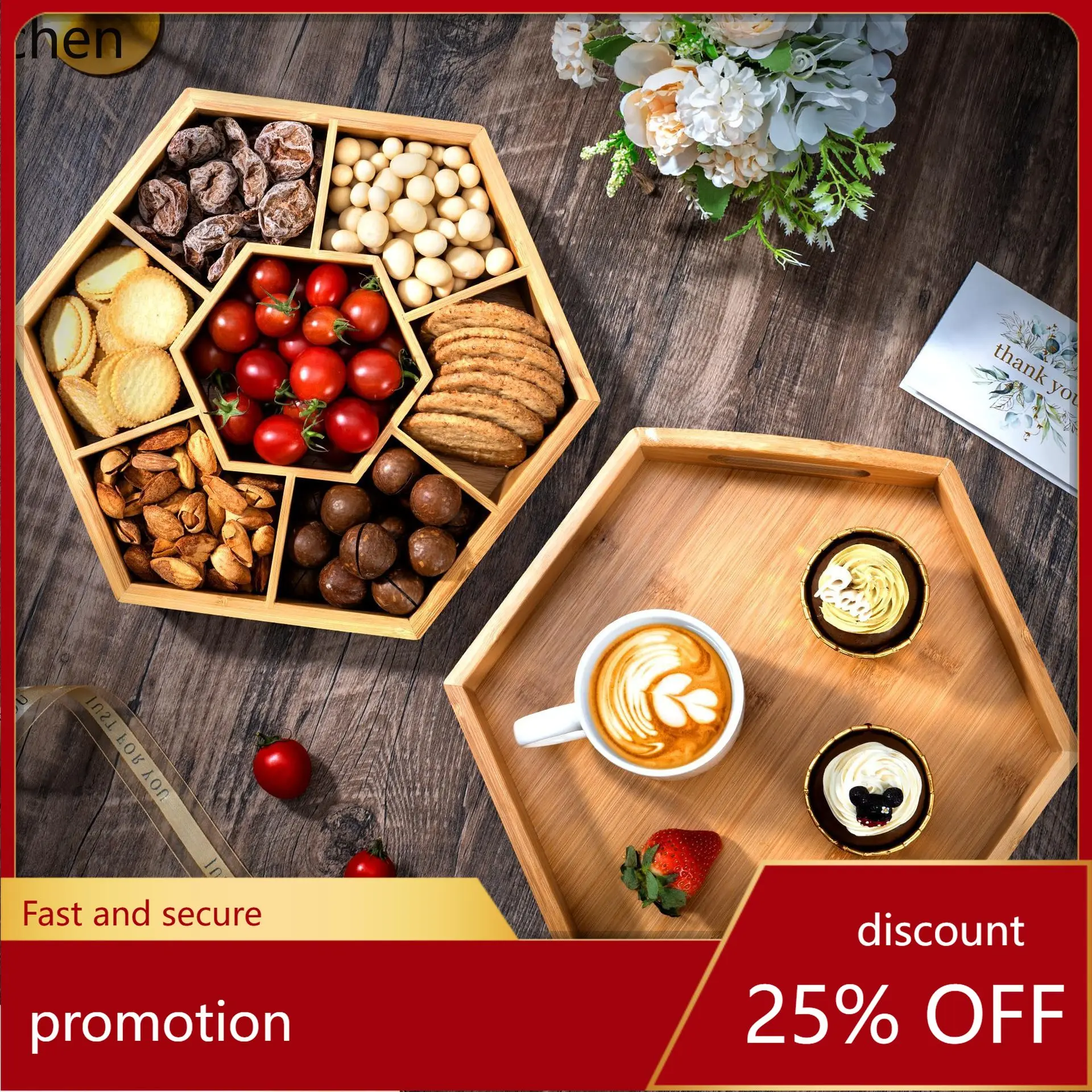 YFY wooden divided tray with lid - multi-purpose organizer for fruits, dried goods, and snacks - living room storage