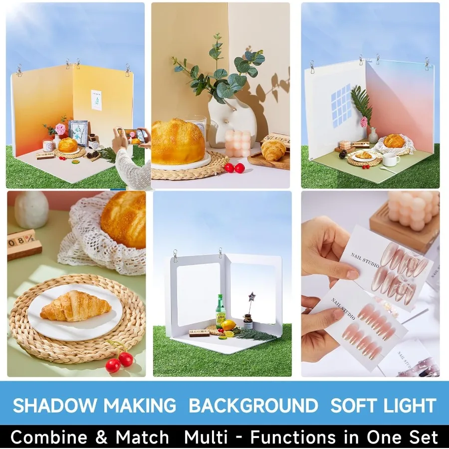 14x14 นิ้วฉากหลังชุด 2PCS พื้นหลังกรอบ 1PC พื้นหลัง 6PCS ฉากหลังกระดาษ 6PCS SHADOW Light กระดาษสําหรับผลิตภัณฑ์