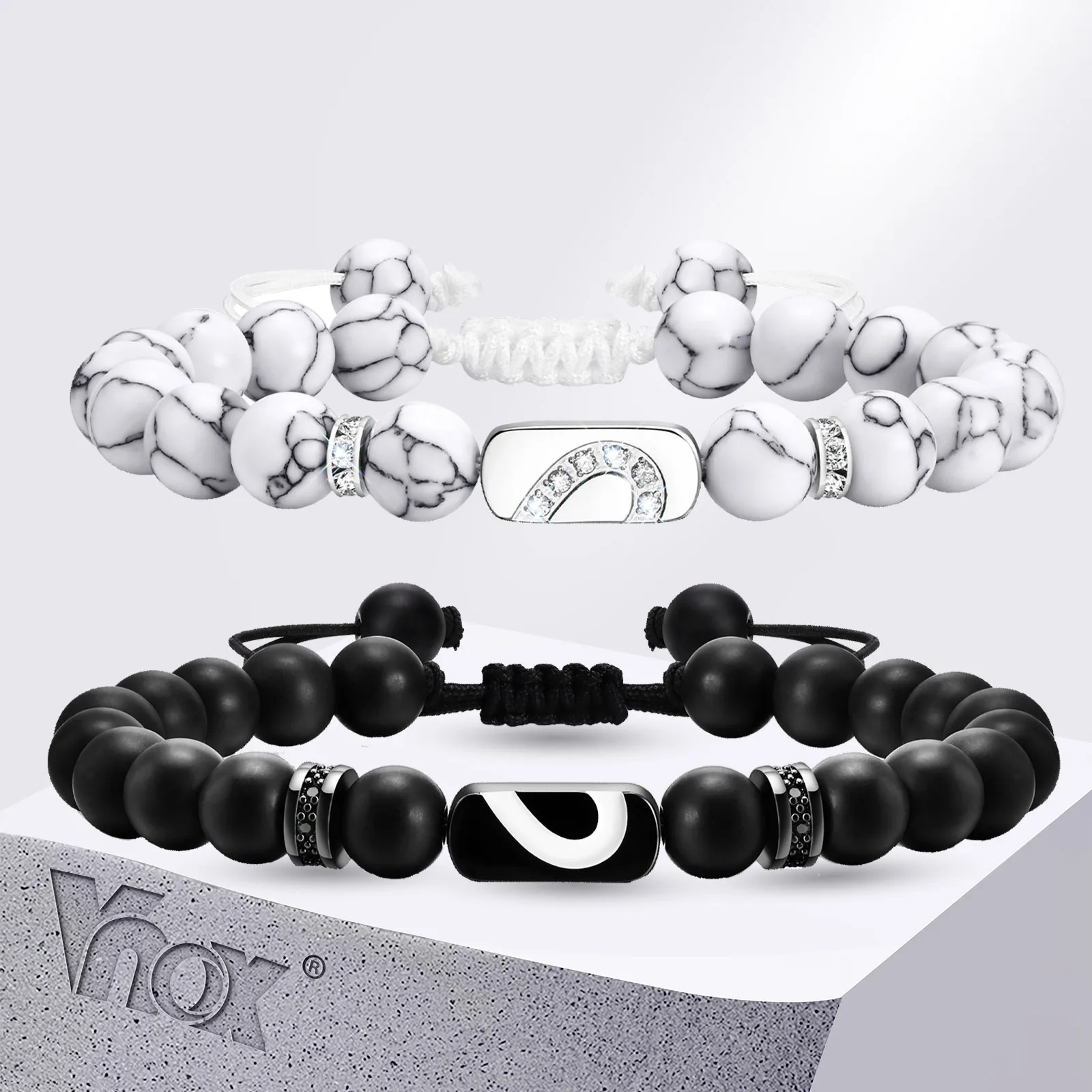 

Vnox Love Heart Puzzle Charm Bracelets for Couples, Women Men Promise Bracelets Gift, Adjustable Natural Stones Bracelets