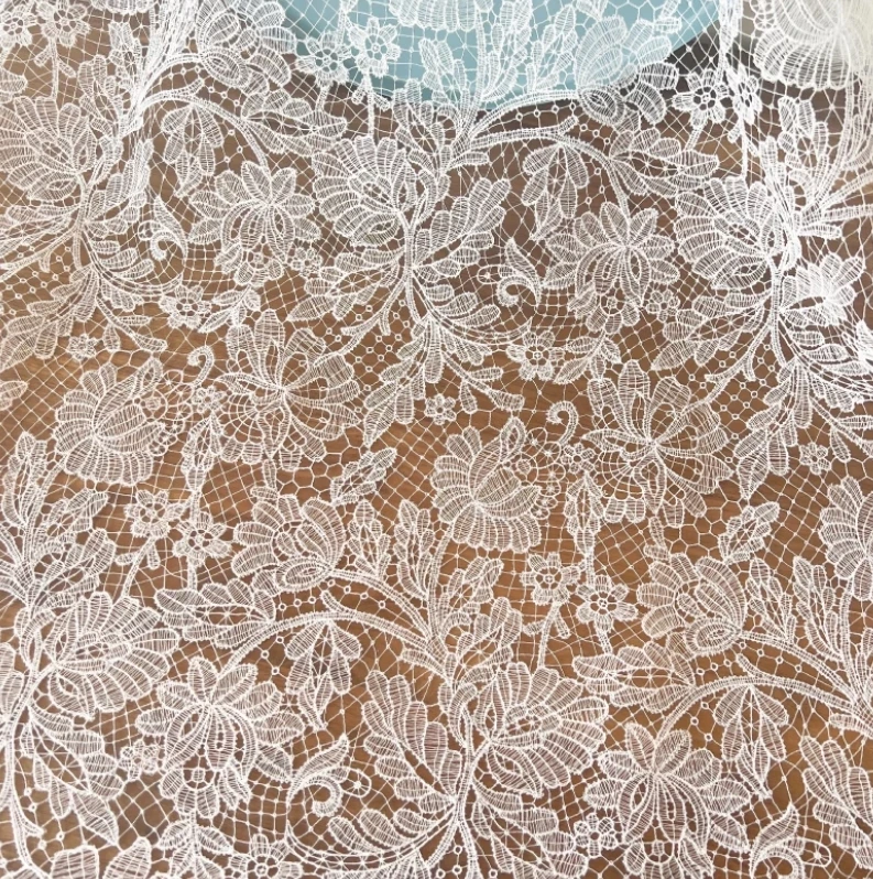 Fine Off White Fish Thread Wedding Lace Fabric, Hollow European and American Dress, Dress Accessories