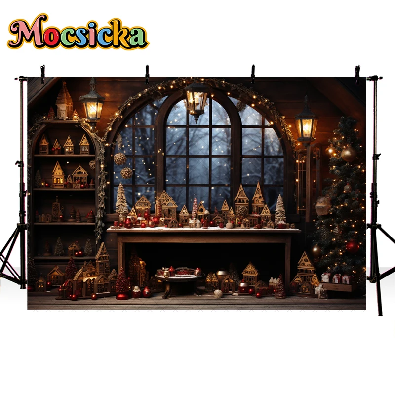 Mocsicka Santas Cabinet of Christmas Wishes Photography Backdrops For Child Portrait Props Family Xmas Livingroom Background