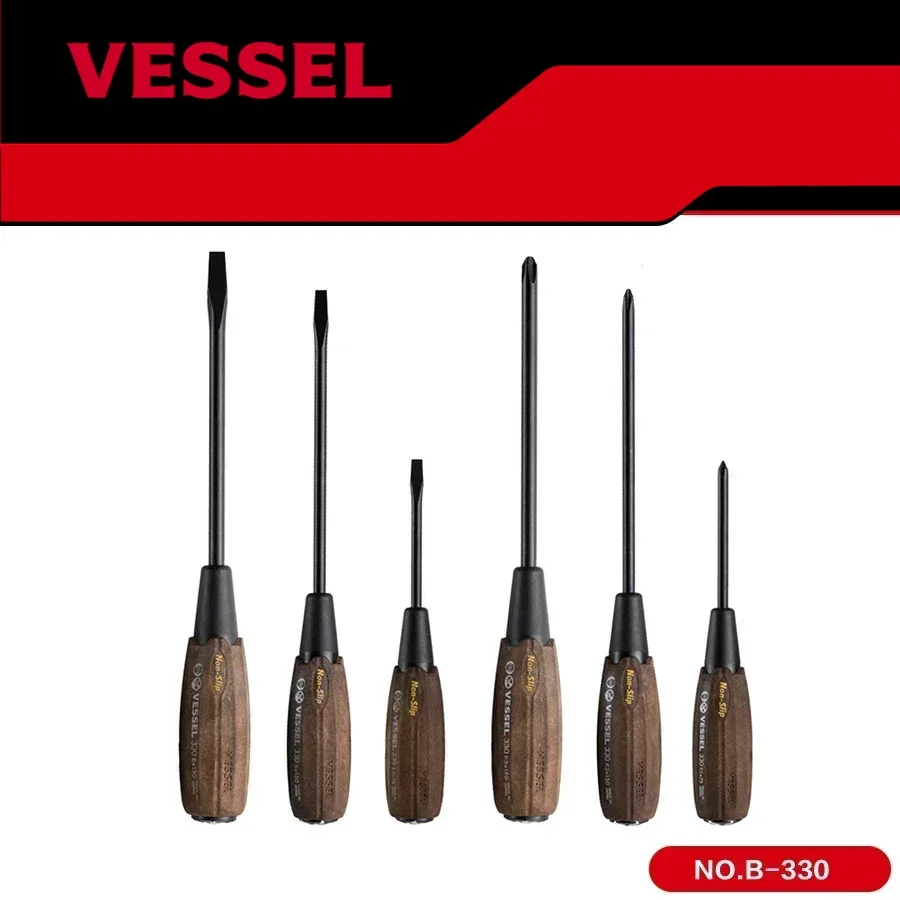 Genuine VESSEL Wood-Compo Tang-thru Type Non-slip Screwdriver PH1 PH2 PH3 SL5.5 SL6 SL8 B-330