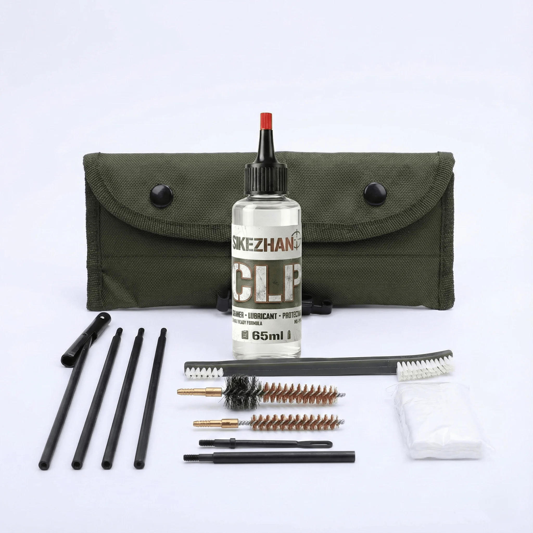 

Gun Cleaning Kit with 65ml CLP Oil – Professional Rifle & Pistol Cleaning Tools, Rods, Brushes & Patches with Pouch By SIKEZHAN