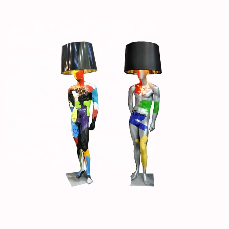 Escultura de lâmpada masculina personalizada, artesanato em resina de fibra de vidro pintada, decoração de Natal interior