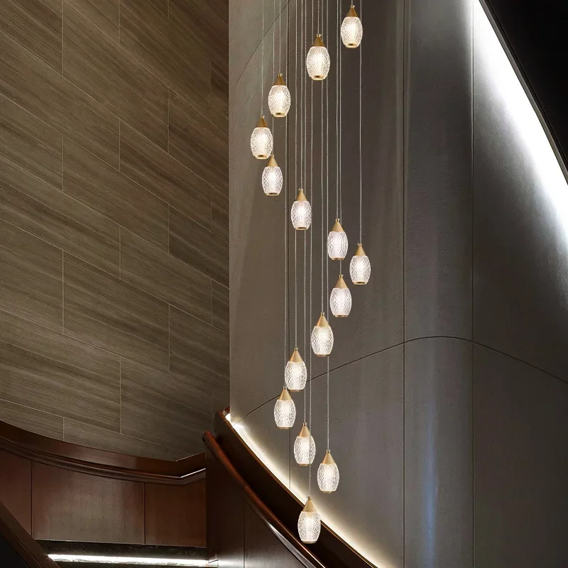 Simple And Luxurious Staircase Chandelier Duplex Building Modern Acrylic Lamp Living Room Loft Hollow Rotating Long Chandelier