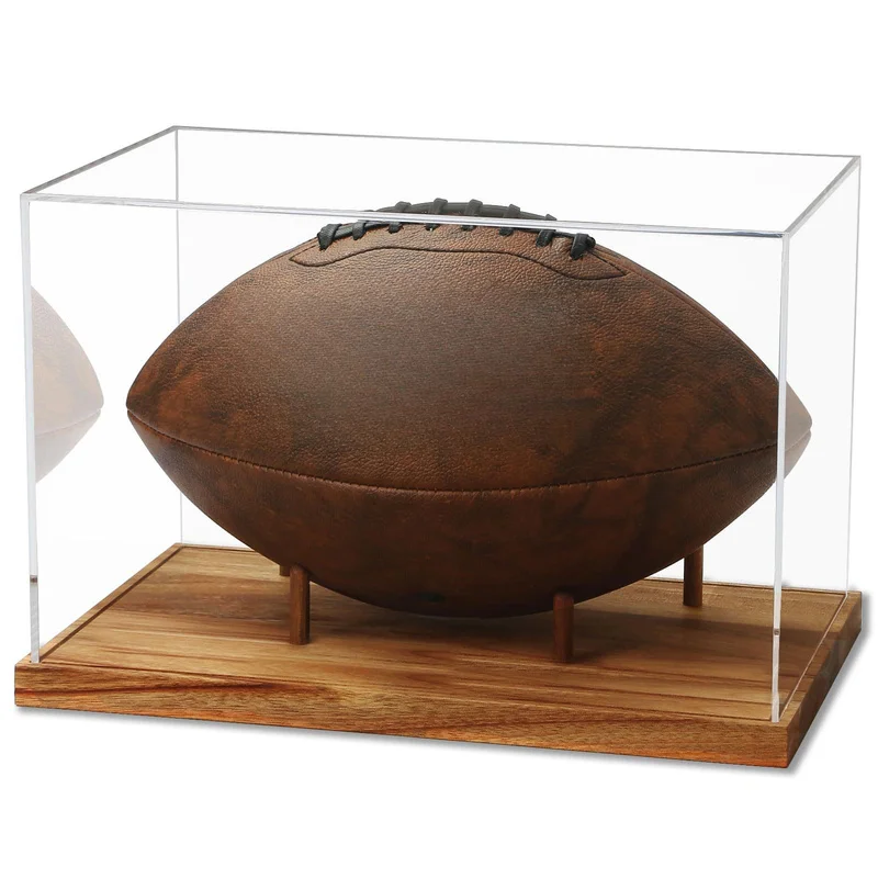 Acrylic Football Display Box, Clear Sports Ball Holder for Rugby, Basketball and Soccer, Dustproof Case for Memorabilia