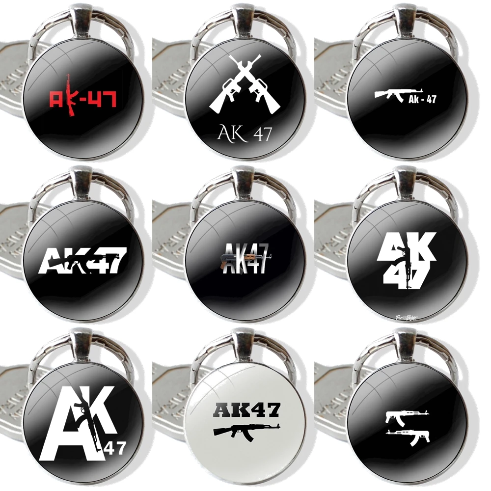 AK-47 Keychain Handmade Glass Cabochon Key Ring Holder Pendant Key Chains