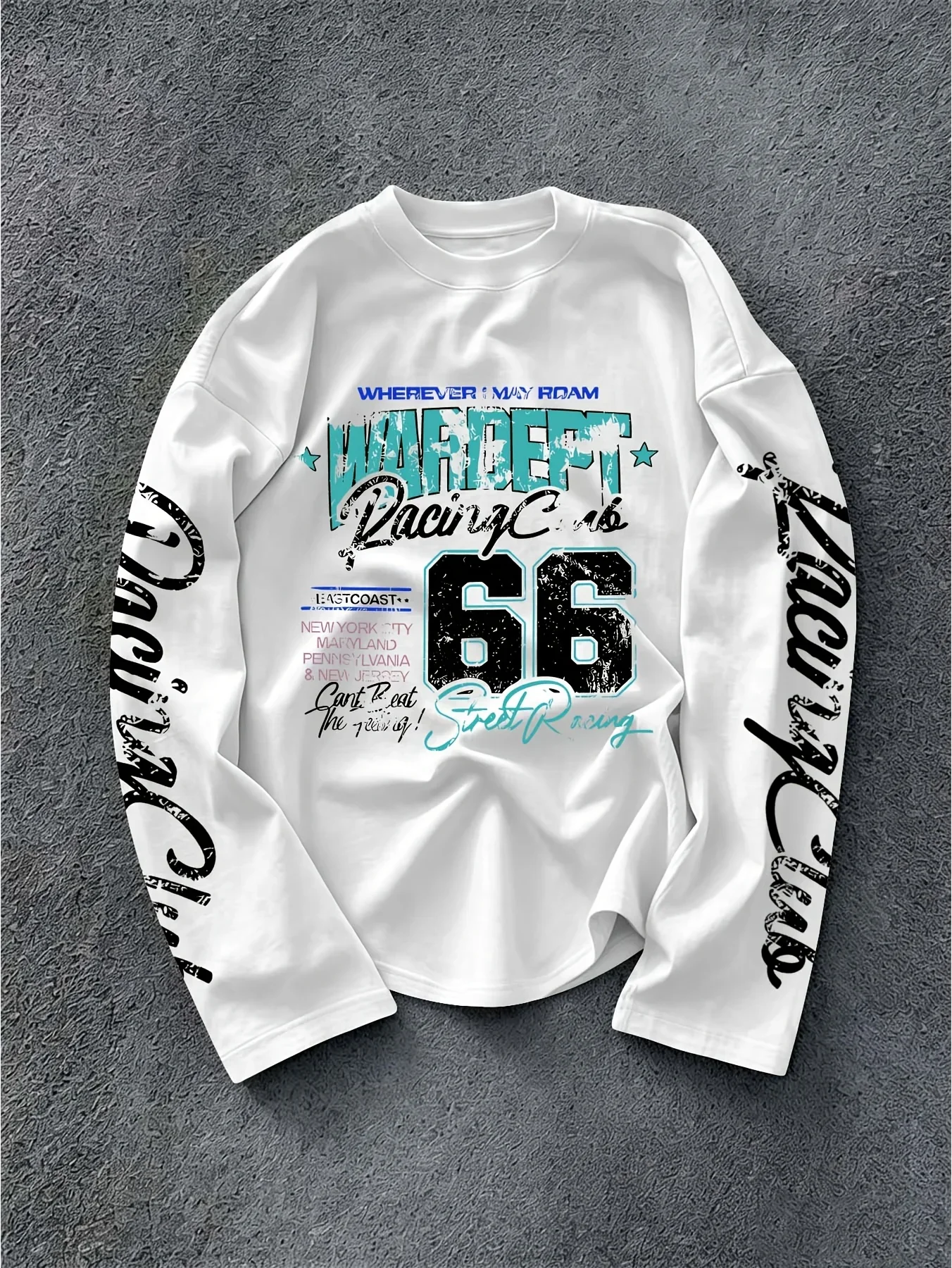 Men's Long Sleeve T-shirt Racing Style Vintage Letter Graphic Print Loose Retro Streetwear Casual Hip Hop Spring- Autumn Tops
