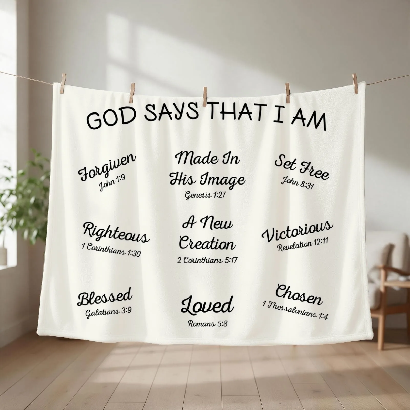 God Says That I Am Christian Bible Verses Throw Blanket couch cozy soft plush fuzzy picnic outdoor blanket