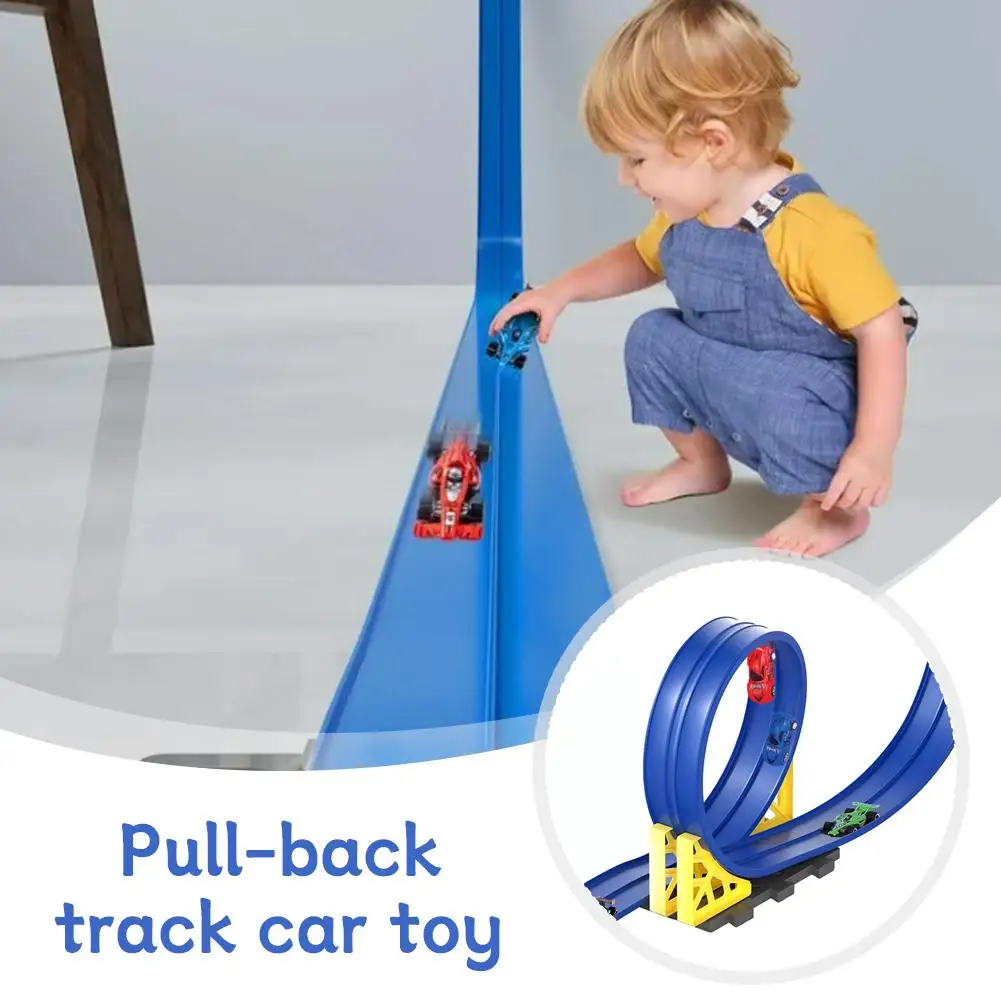 DIY-Schienen-montiertes Set für Jungen und Mädchen, pädagogisches Schwerkraft-Rutsche, Rennwagen-Spielzeug, Aluminiumlegierung, zurückziehbarer Rennwagen, Geburtstagsgeschenk