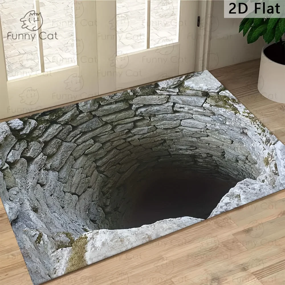 Visual Illusion Endless Abyss Doormat Tech Fabric Diatom Mud Stone Wellhead Design Non Slip Machine Washable Floor Mat Front Door Entryway Porch Patio RV Camping Area Indoor Outdoor Home Decor Optical Illusion Entrance Rug Novelty Doorway Decoration