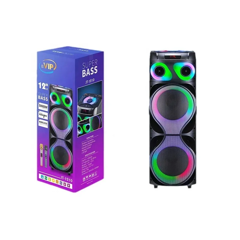 Altavoz Bluetooth con luz LED RGB de 12 pulgadas x 2, Subwoofer con batería de alta potencia de 100W, altavoz con Control remoto para exteriores con micrófono