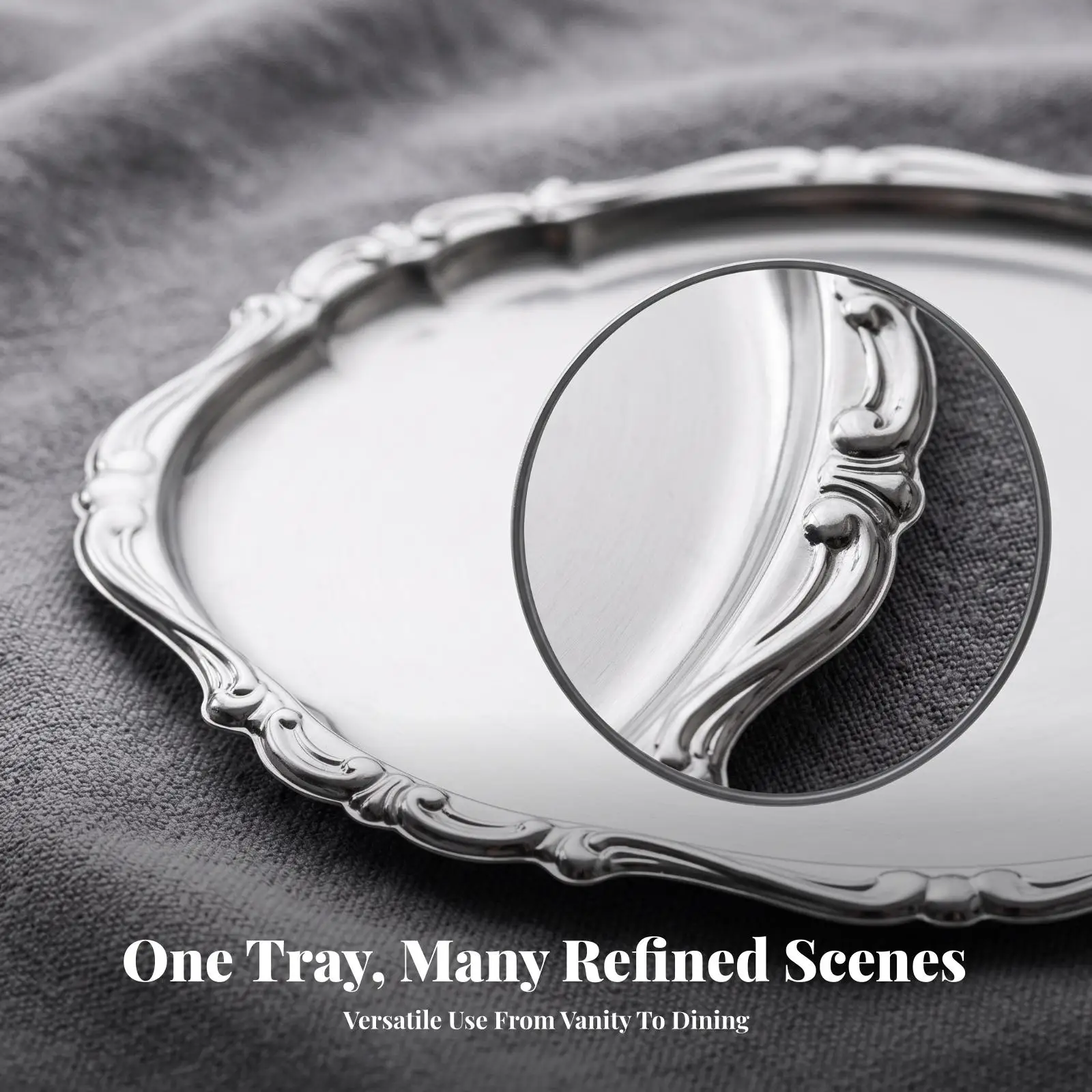 Stainless Steel Serving Tray Ornate Oval Tray with Handles Metal Platter with Handles Decorative Oval Platter Vintage-Style