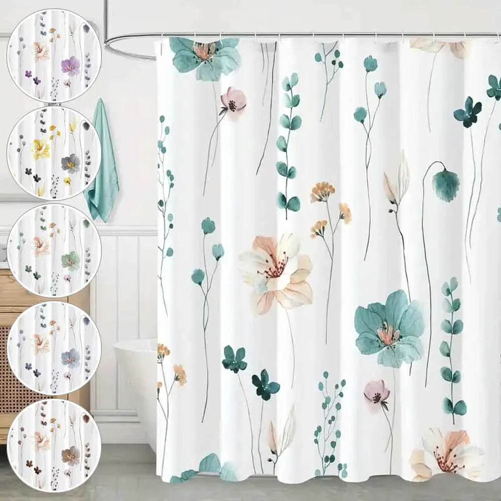 

1PC Modern Flower Shower Curtains Bathroom Curtain Set Frabic Waterproof Polyester Bathroom Decor with Hooks Design for Bathroom