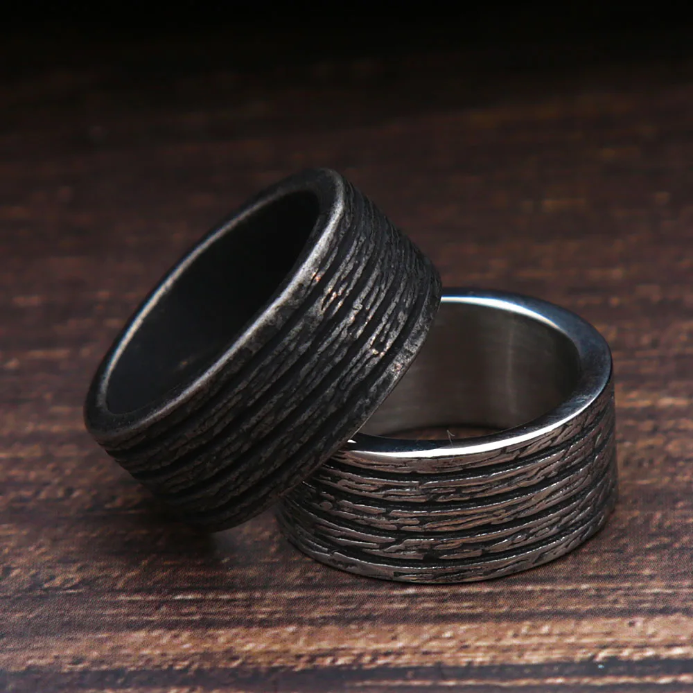 Vintage Black/Silver Color Stainless Steel Striped Ring For Men Women Personality Fashion Punk Men Rings Jewelry Gift Wholesale