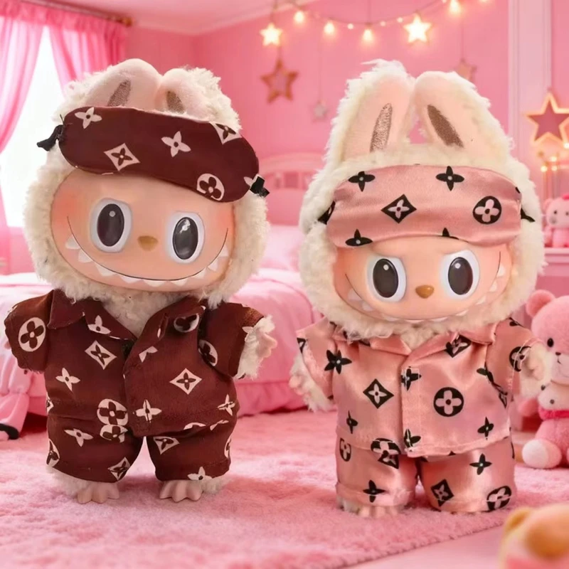 

15 17 см для куклы Labubu, роскошные пижамы в стиле ретро с маской для глаз, комплект из трех предметов, модные брюки, комплект одежды, аксессуары