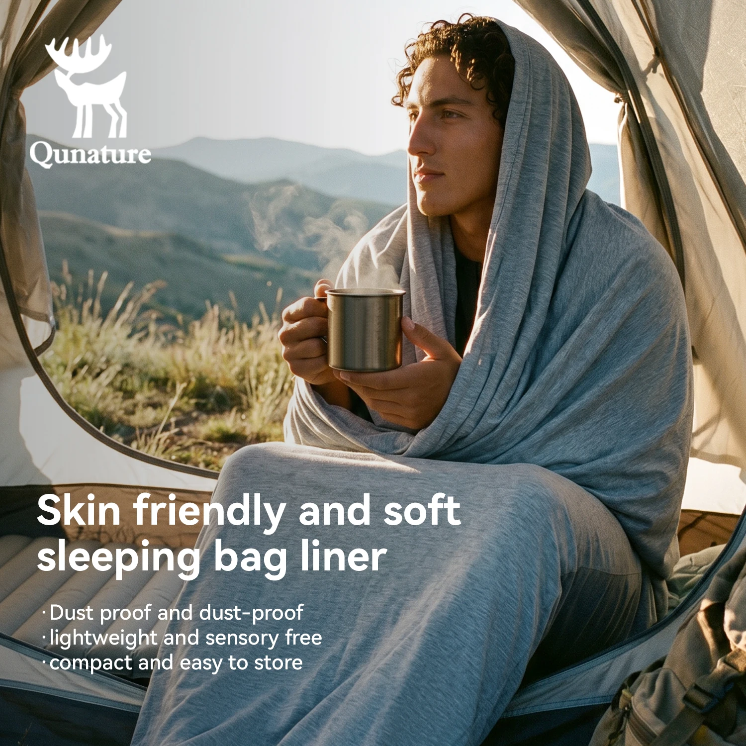 Qunature Sleeping Bag Lightweight Portable Camping Travel Sheet Ultralight Outdoor Skin-friendly Washable Travel Sleeping Bag