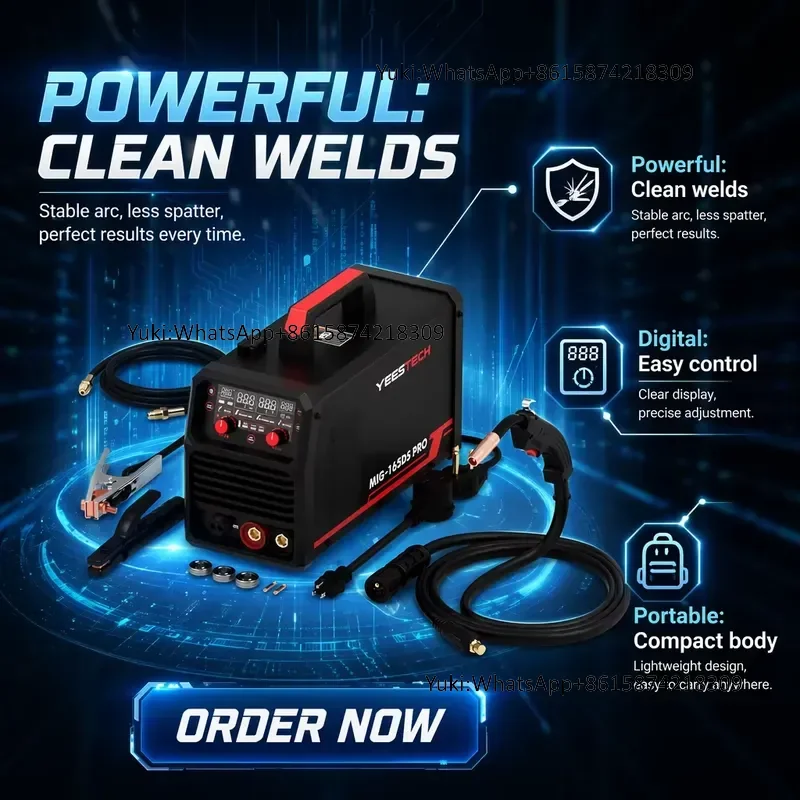 YEESTECH 165A 4-in-1 MIG/Flux Core MIG/Lift TIG/Stick Welder 220V Dual Voltage Large LED Digital Display Welding Machine