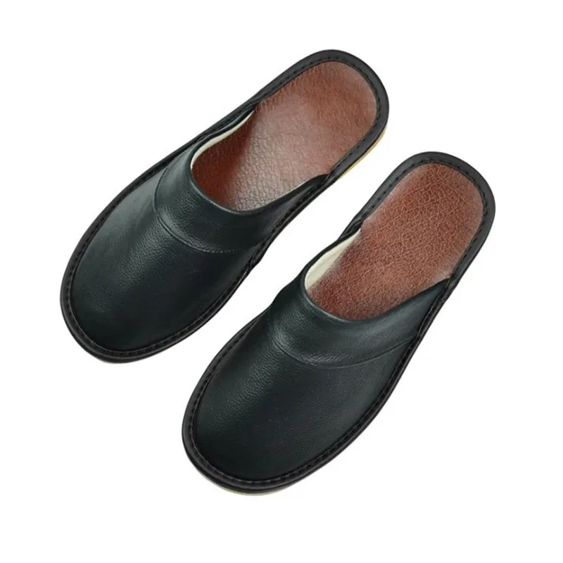 Indoor Leather Slippers Men Home Cheap Shoes Women Spring Autumn New Style Flat Mules High Quality Unisex House Slippers