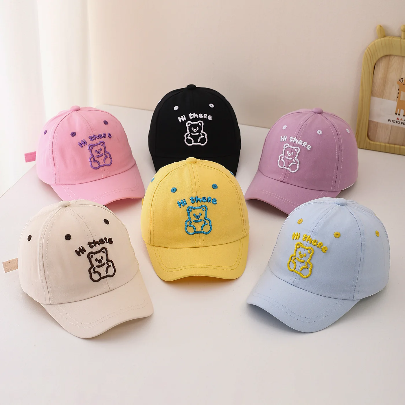 

Embroidery Bear Baby Baseball Cap Fashion Letter Toddler Peaked Hat Color Block Duck Tongue Caps Children Sunshade Visors