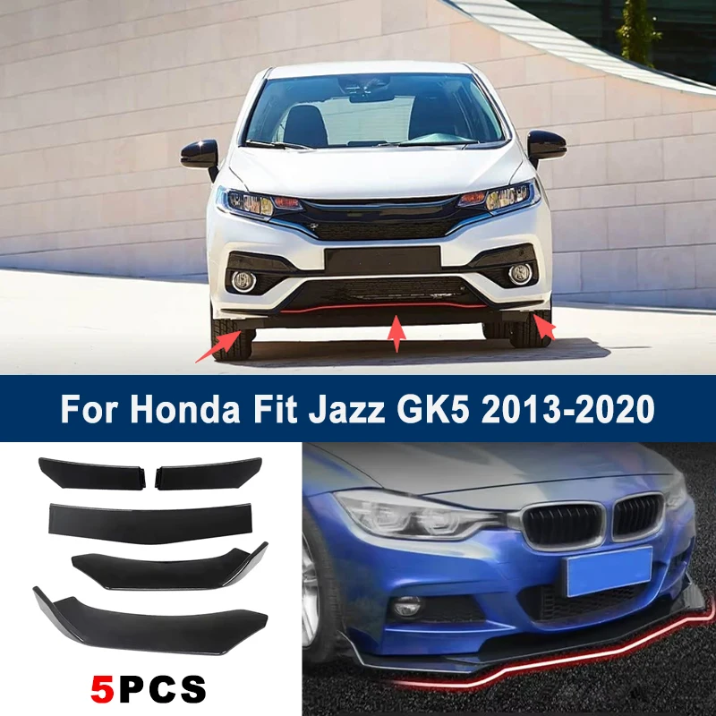 

Adjustable 5Pcs Sectional Front Spoiler Lip For Honda Fit Jazz GK5 2013-2020 Front Bumper Splitter Car Exterior Sport Body Kit