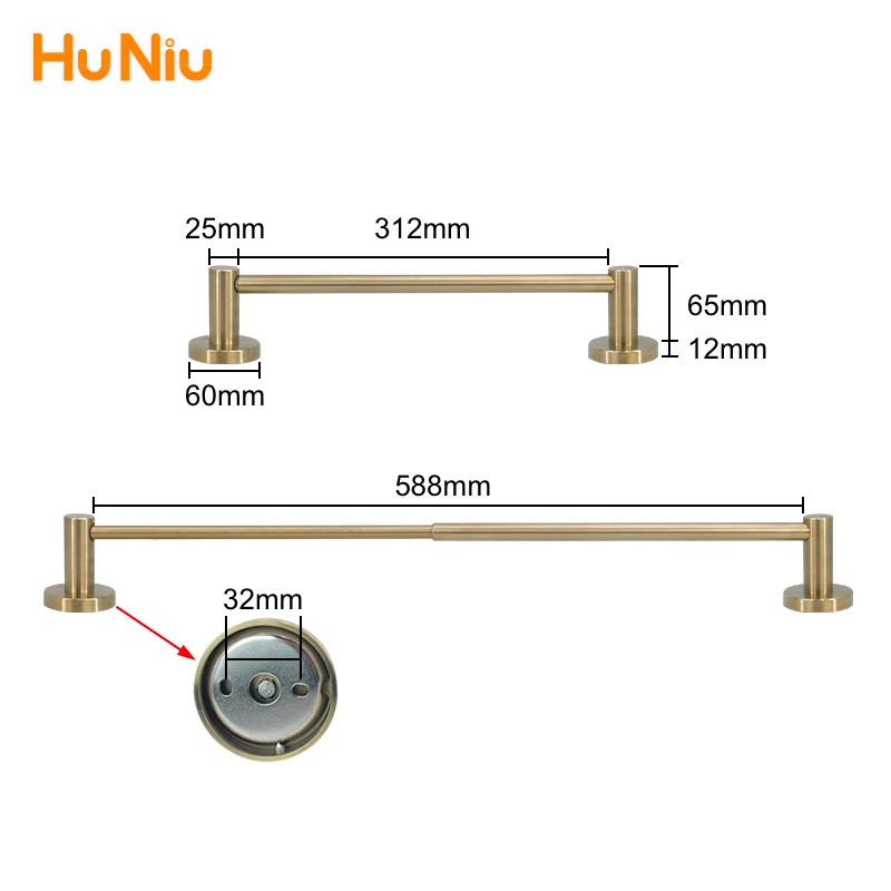 HuNiu Gold Bathroom Towel Holder Retractable Towel Bar Stainless Steel Towel Rack Bath Towel Bar Bathroom Hardware Accessories