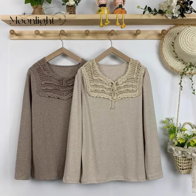 

Vintege Hollow Out Embroidery Ruffles Cotton Shirt Blouse Women New In Spring Long Sleeve Shirts Japanese Mori Girl Basic Tops