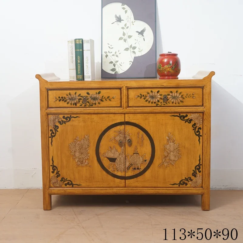 

Chinese retro entrance cabinet, living room storage, dining side cabinet, hand-painted classical storage cabinet