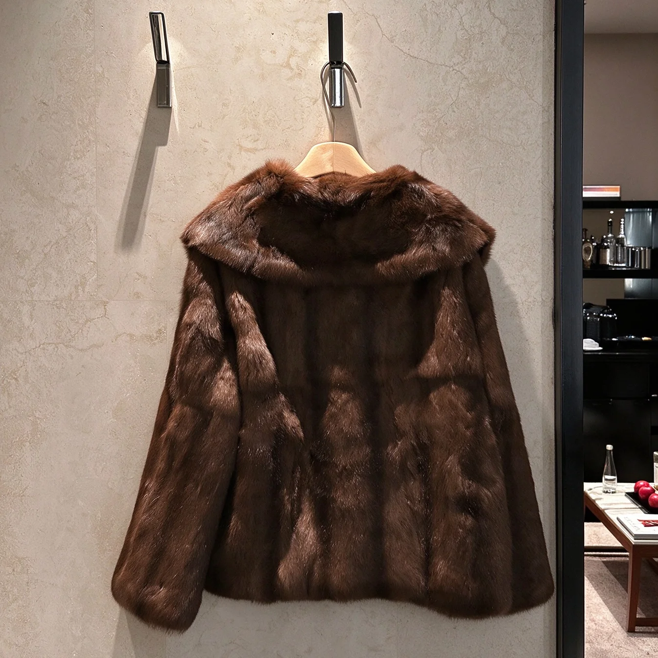 IG Women Wide Shawl Lapel Faux Fur Cropped Jacket, Long Sleeve Vintage Elegant Winter Warm Commuter Party Outerwear