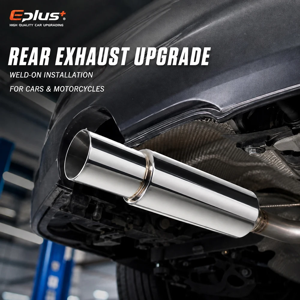 EPLUS Universeller Auto-Auspuff-Schalldämpfer aus Edelstahl mit gerader Schnittspitze, Auto-Auspuff-Resonator, Einlass 51/57/63mm, Auslass 76MM – Detail 5