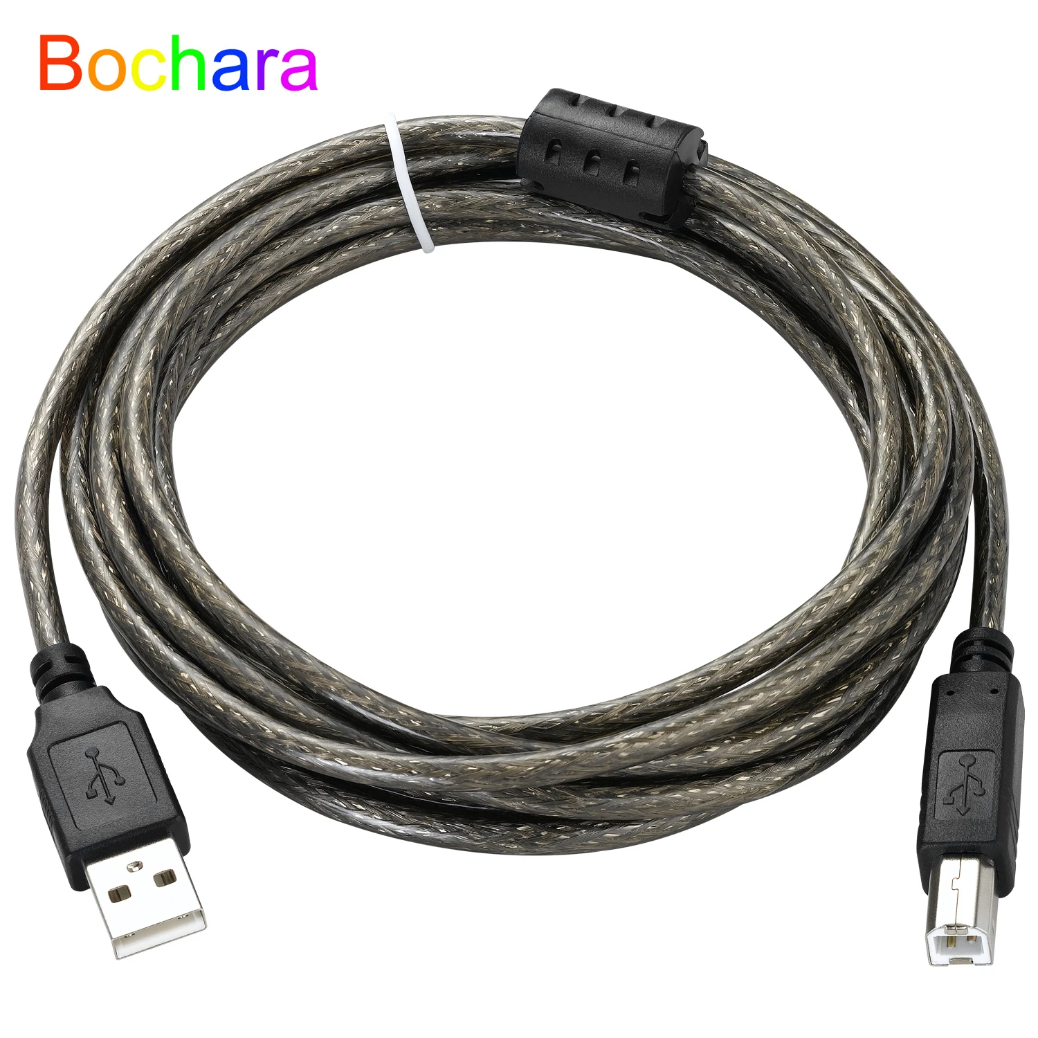 Bochara USB 2.0 Printer Cable Type A Male to Type B Male Foil+Braided Shielding 24+28AWG Transparent Black 1.5m 3m 5m 10m