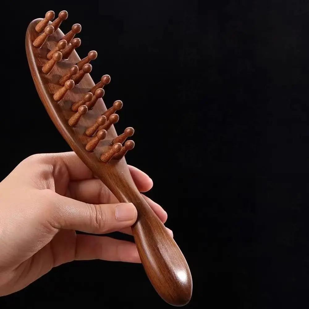

Scalp Relax Meridian Massage Comb Blood Circulation Anti-static Head Massage Comb Wooden Handle Sandalwood