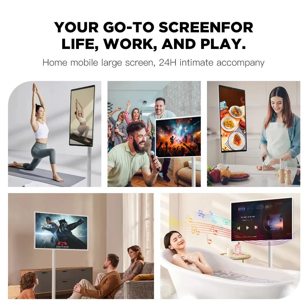 2024 Portable Android Smart 32-Inch White LED Backlight LCD TV Fitness Rechargeable 1080p Rotating Touch HD Smart TV Monitor