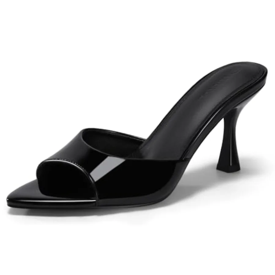 

Coutgo Womens Heeled Mules Pointed Peep Toe High Heels Slip On Backless Mule Sandals Dress Shoes