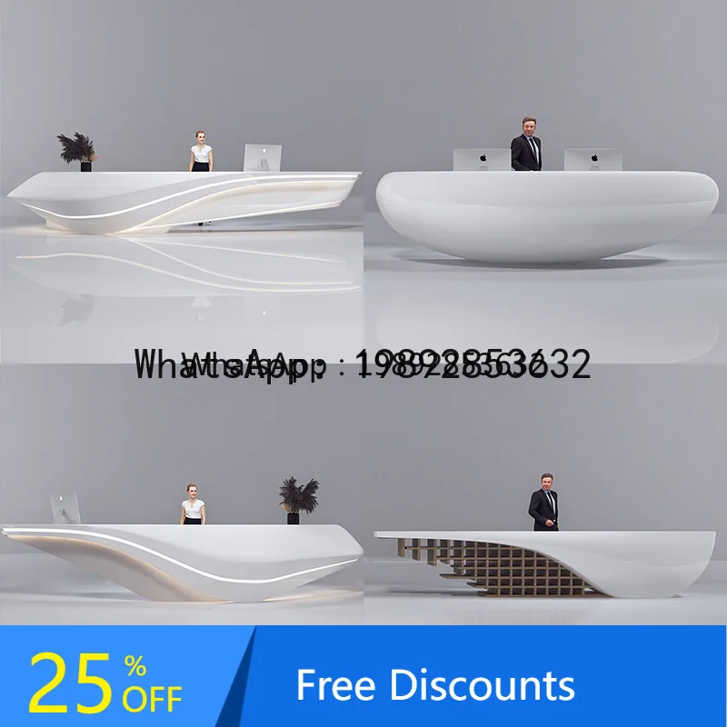Z1   Glass Fiber Reinforced Plastic Front Desk Beauty Salon Painted Bar Counter Curved Simple Company Hotel Lobby Cashier Desk