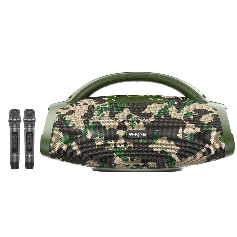 

W-KING D20 Camo New Color Fabric Cover 200W Big Outdoor IP67 Deep Bass Karaoke Wireless Bluetooth Speaker Box with Microphones