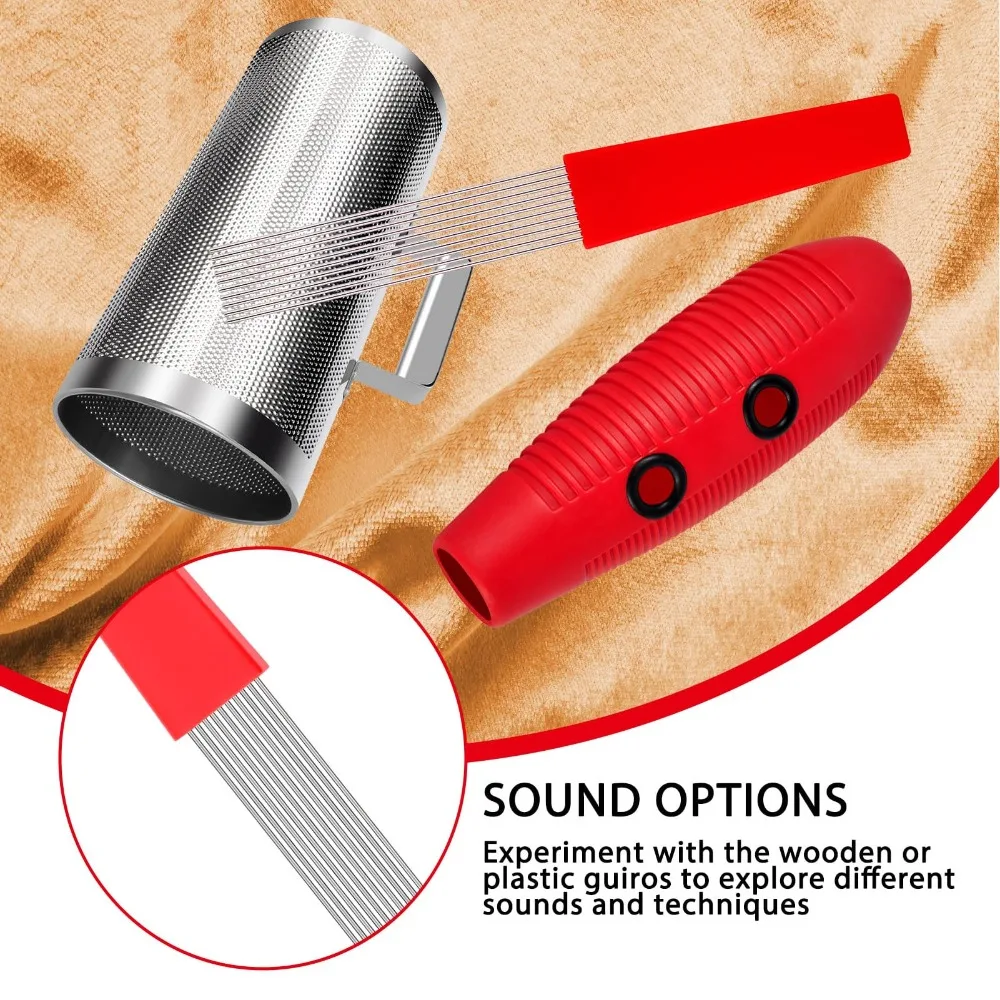 2PCS Plastic And Stainless Steel Guiro Scraper Red Color Comb Style Latin Percussion Scraper Professional Scraper