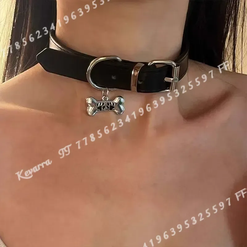 Trendy Punk Dog Claw Bone Choker Necklace for Women Girls Sweet Cool Black PU Leather Charm Necklaces Y2K Party Jewelry Gifts