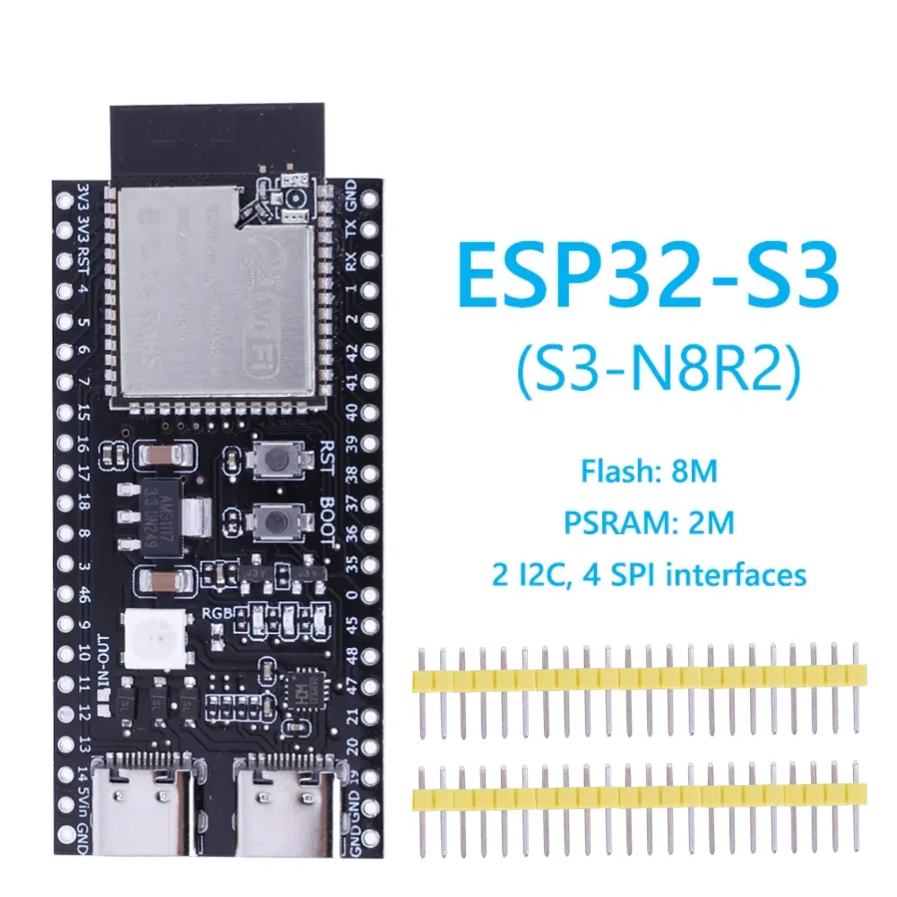 ESP32 S3 N16R8 N8R2 Dual Typ-C Entwicklungsboard mit Erweiterungsadapter-Kit 2,4G Wifi BT Modul ESP32-S3-WROOM1 44Pin Typ-C
