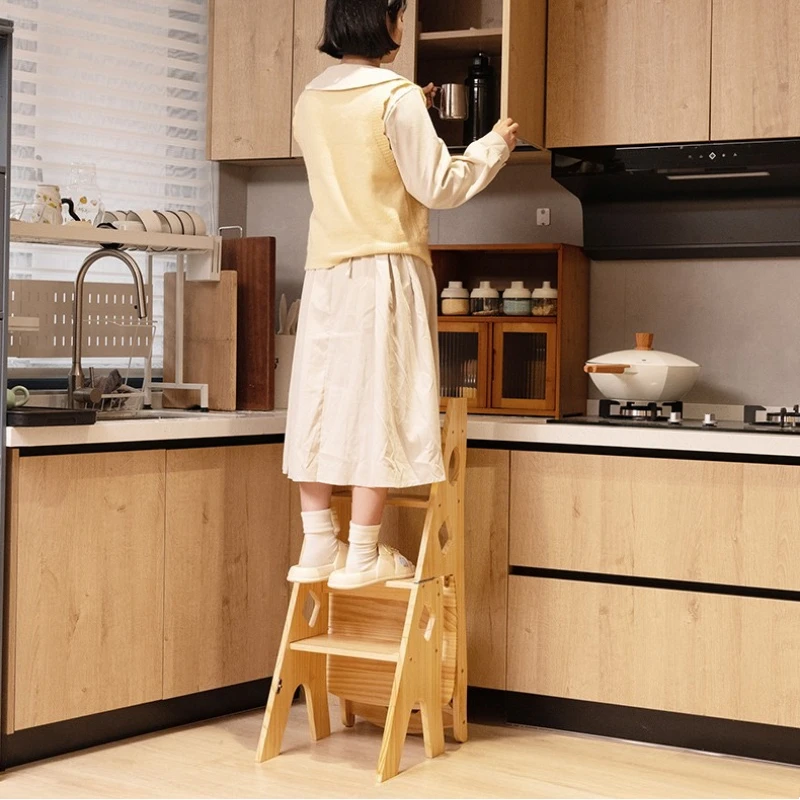 كراسي سلم من الخشب الصلب مزدوجة الأغراض للتسلق الداخلي متعددة الوظائف سلم منزلي تلسكوبي Escada مقاعد متدرجة retrátil #6