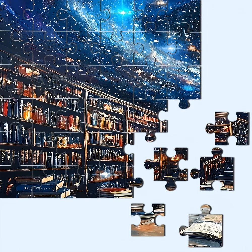 1000ピース 大人向けジグソーパズル - 星月夜の図書館（本棚と開いた本付き）、大人向けの難しい大型パズル