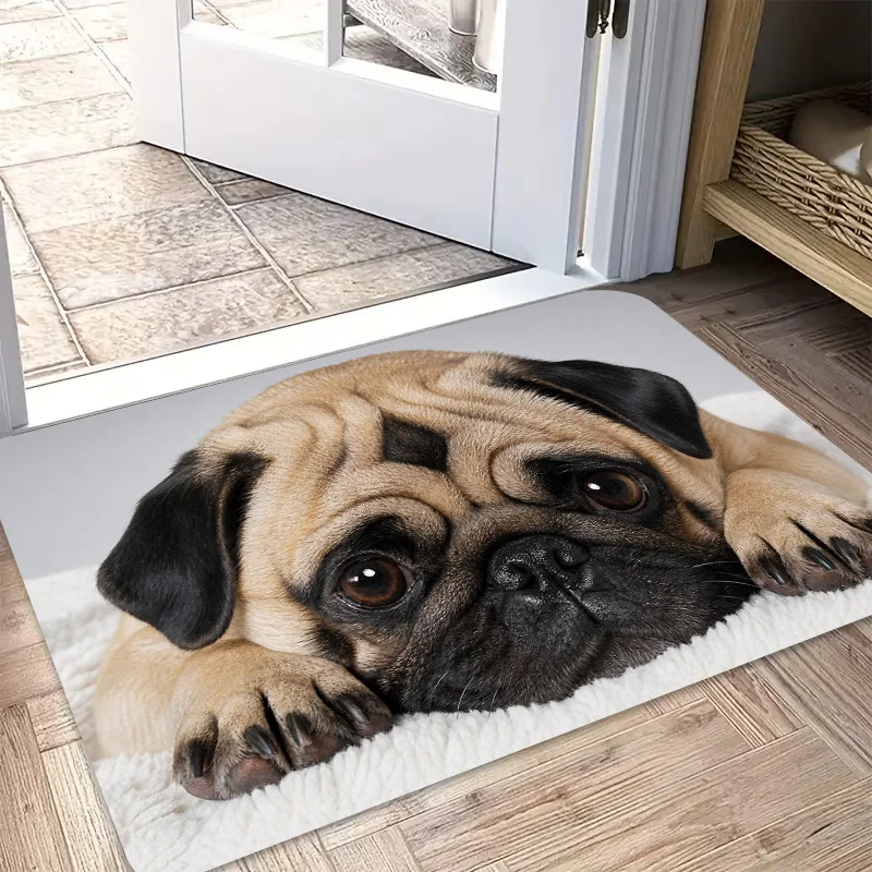 Yorkshire Terrier Resting Entryway Mat Gray Cushion Texture Tan Fur Detail Print Non Slip Absorbent Carpet For Home Decor
