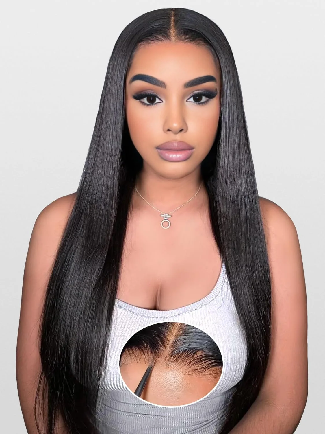 Wear and Go Glueless Straight Human Hair 7x6 Lace Front Wig Pre-Plucked Pre-Cut for Black Women No Glue Beginner Friendly Natural Black