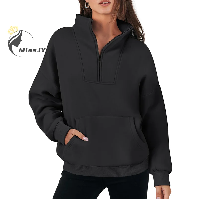 

Women's Half Zip Sweatshirt Quarter Zip Solid Color Cropped Pullover Sweatshirt Fall Clothing