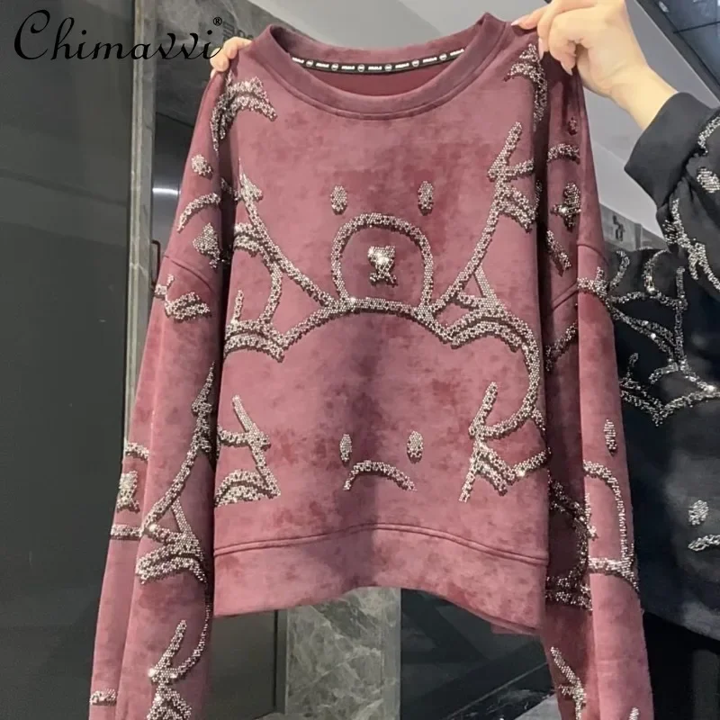 

Autumn New Korean Version Loose and Thin Versatile Casual Heavy Industry Hot Diamond Cartoon Sweater For Women