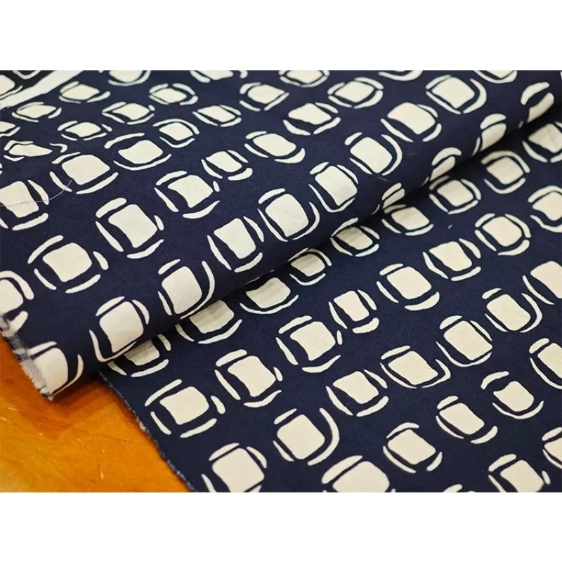 Brand Digital Printed White Geometric Pattern Simulation Silk Satin Cotton Fabric, High-quality Clothing Dress DIY Fabric