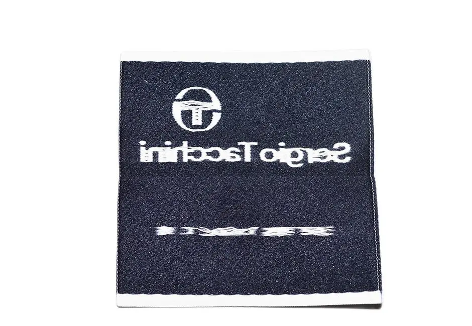 Damask woven label,center folded woven label with double weaved logo,soft woven label, used as neck label for T-shirts