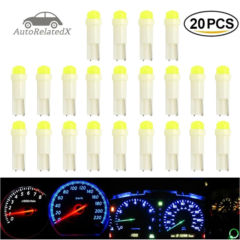 20 pcs T5 LED Car Dashboard Light Instrument Automobile Door Wedge Gauge Reading Lamp Bulb 12V COB SMD Car Styling