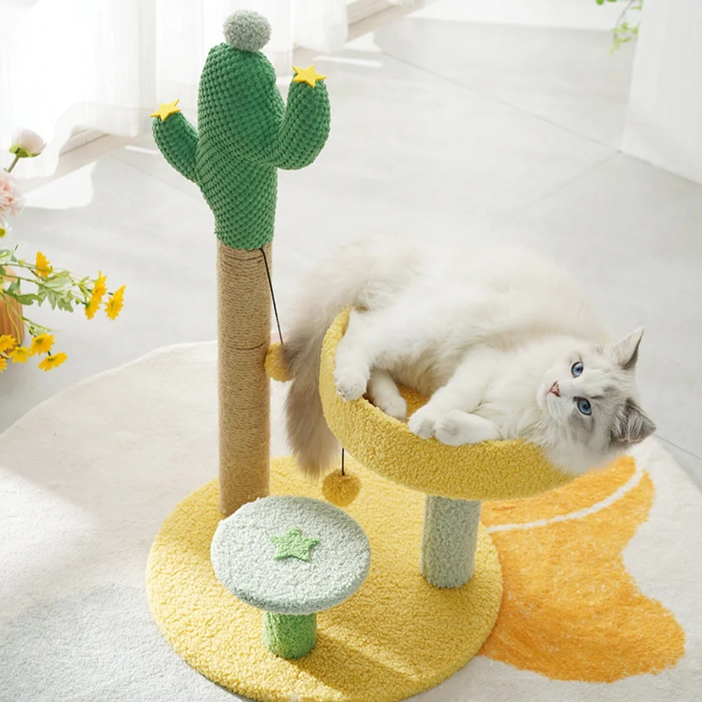 Sisal Cat Tree Cactus Style Cat Tower Kitten Climbing Frame Cute Funny Jumping Platform Sisal Cat Scratching Post Pet Supplies